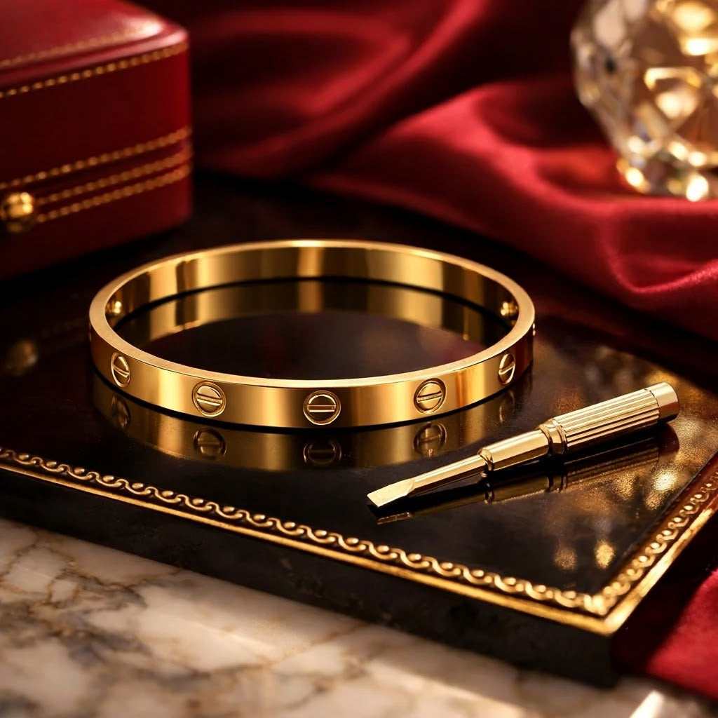 Gold Cuff Bracelet WIth Screw