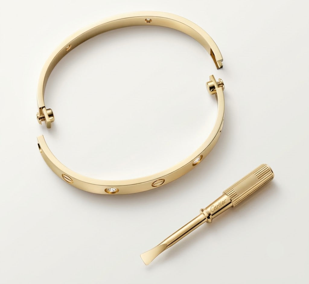 Gold Cuff Bracelet With Stone & Screw
